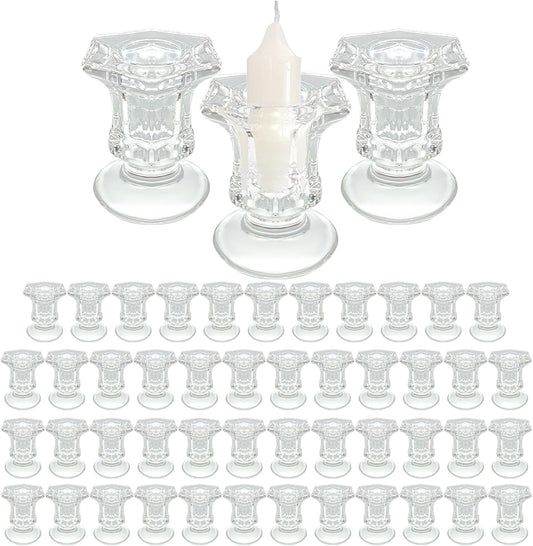 50 Pieces Glass Taper Candle Holders Bulk Clear Glass Taper Candlestick Holders for Wedding Table Centerpiece Party Decoration 2.2 Inch
