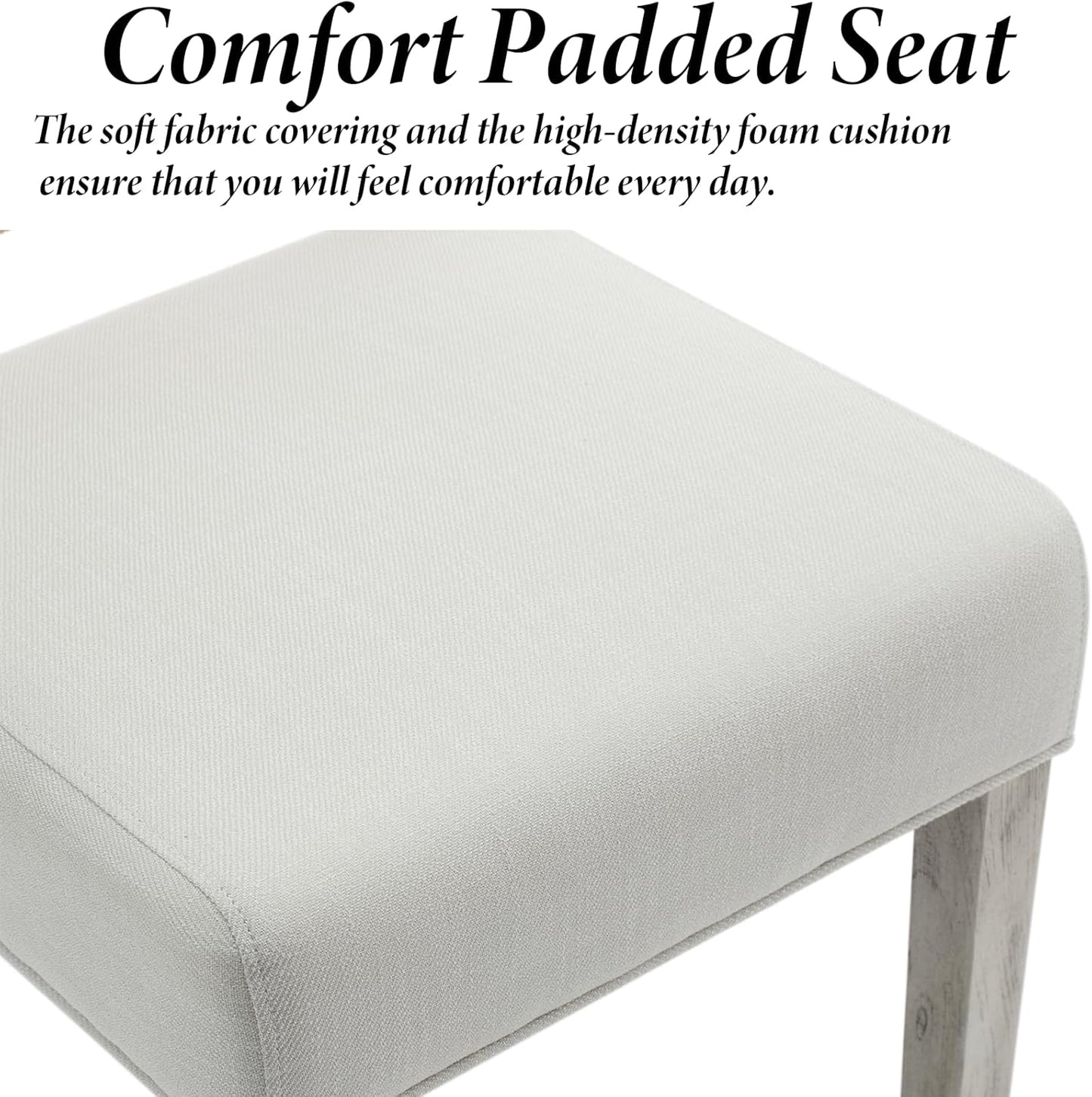 Kmax Farmhouse Dining Chairs Set of 2, Rustic Kitchen Chairs with Linen Fabric Seat and Woven Back, Vintage Accent Chairs for Dining Room, Living Room, Ivory