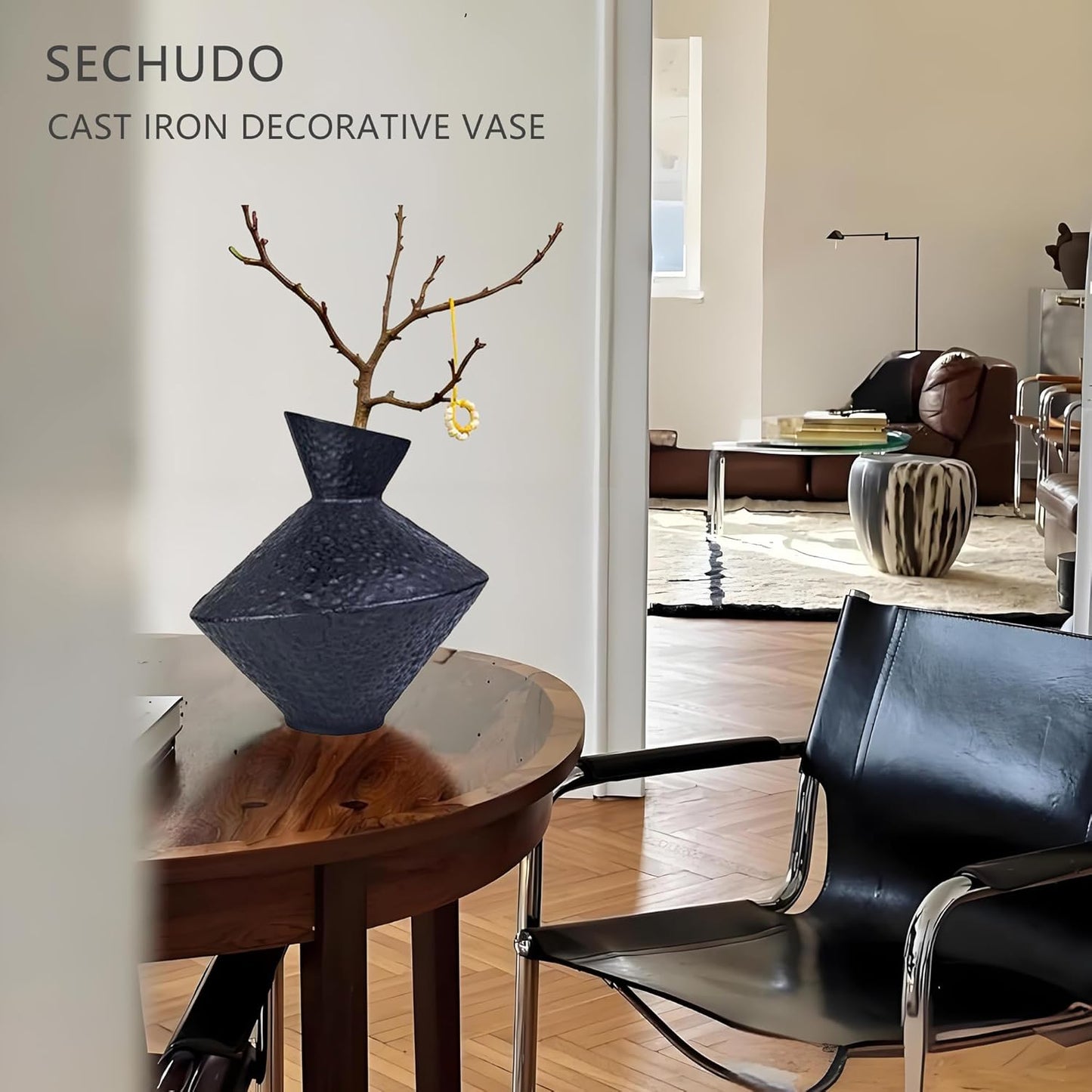 Cast Iron Decorative Vase, Dried Flower Rustic Vases, Wabi Sabi Vase for Modern Home Decor, Living Room, Shelf Decor, Enterway, Wedding, Office, Table, Bedroom, Kitchen, 8.86" H (Black)