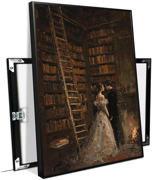 JFHCQJPK Gothic retro library scene decoration melancholy calm art college style wall aesthetic antique style home decoration suitable for bedroom living room24x36in Metal blackFramed