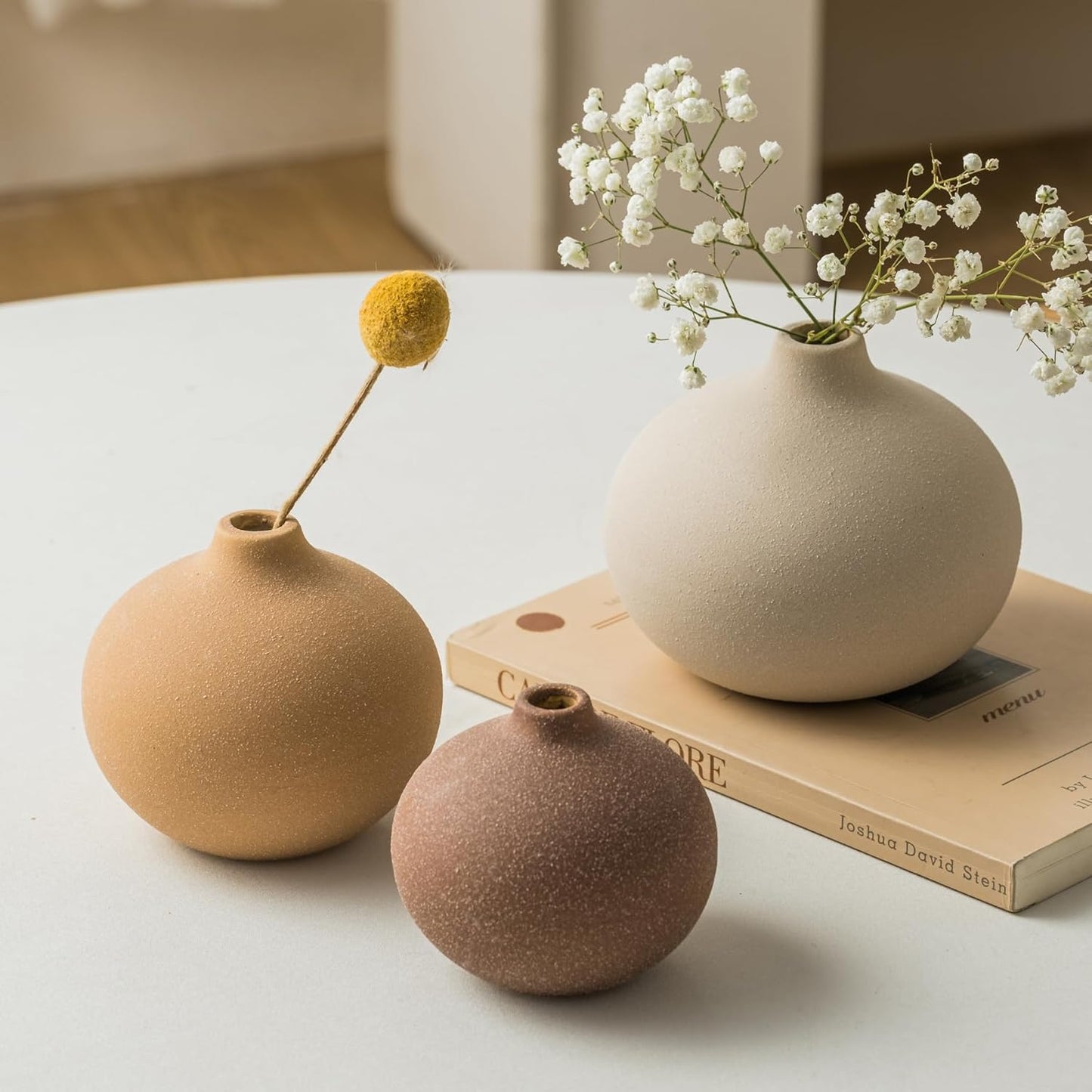 Ceramic Vase Set of 3, Bud Vases for Modern Farmhouse Home Decor, Cute Vases, Small Flower Vases for Dining Table Centerpieces,Living Room,Shelf,Mantel and Entryway Display