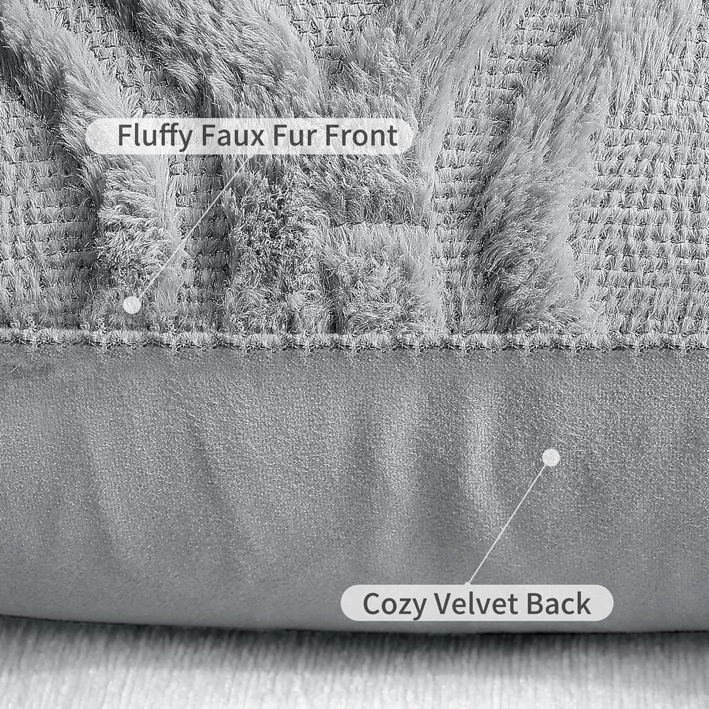 decorUhome Fall Throw Pillow Covers 22x22 Inch Set of 2, Soft Plush Decorative Faux Fur Grey Solid Couch Pillow Covers, Accent Farmhouse Neutral Square Euro Pillow Cases for Sofa Bed Living Room